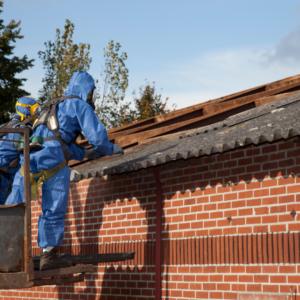 Two men inspecting roof for asbestos